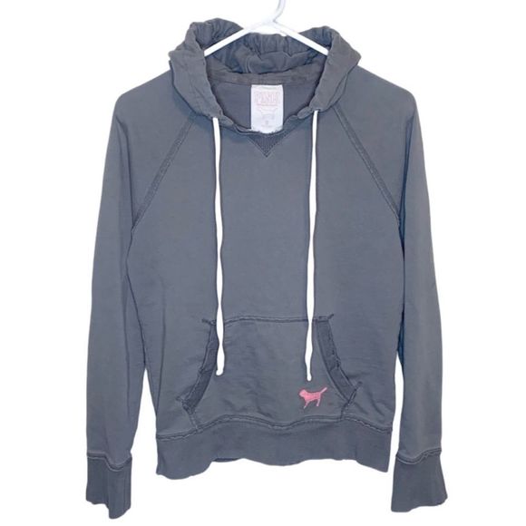 PINK Victoria’s Secret Hoodie Pullover Top Distressed Front Pocket Size Small - Picture 1 of 7